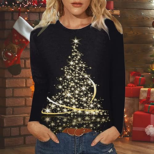Beuu пад џемпер за жени Божиќ печати пулвер врвови на обичен екипаж врат со долги ракави графички маички за џемпери Маици