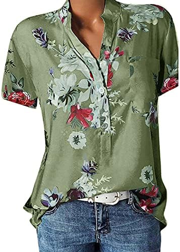 Летни облеки за жени 2023 Краток ракав Плус големина Излегувајќи кошули Трендовски блузи Туника гроздобер западни врвови
