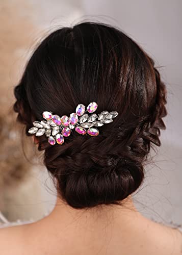 Kercisbeauty iridescent ab боја кристална коса чешел свадба невестинска кршница додатоци за коса сјајно рачно изработени девојки матурска коса