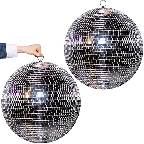 2 парчиња голема диско топка 16 инчи стаклена огледало диско забава топка џамбо топка со виси прстен ротирачки диско топка за диџеј клуб бар сценски реквизити дома с