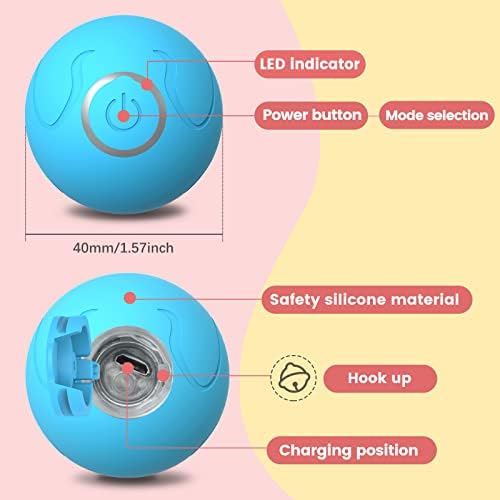 Интерактивни топки за играчки за мачки, 360 степени автоматско ротирачки интелигентни топка со LED светлосни играчки топка за затворени мачки