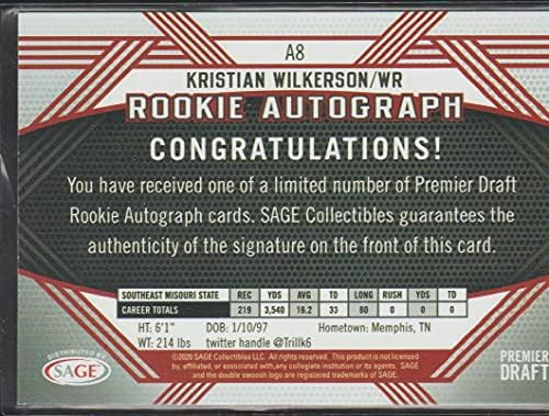2020 Sage Hit Premier Draft Autograph Black A8 Kristian Wilkerson RC RC Rookie Auto Football Trading Card