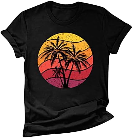 Летна мода на хавајски врвови за жени графички маички од кокос, кратки ракави лабави вклопуваат маици мека тркалезна врата од вратот