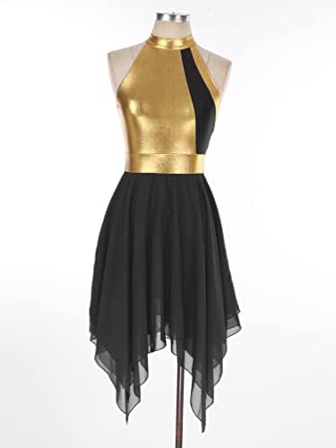 Linjinx женски без ракав метален појас за богослужба асиметрична половина должина пофалби танц туничен фустан