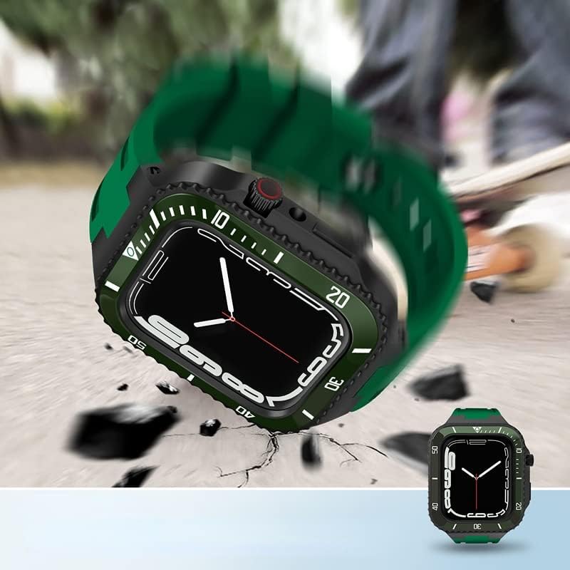 Bcmcbv Комплет За Модификација Ремен За Apple Watch Band 45mm 44mm Метална Кутија+Керамика Браник Мод Комплет Капак за iWatch 8 7 6 5 4 SE Гумен Појас