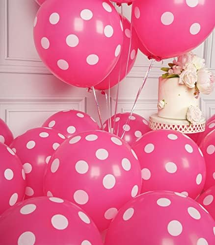 63 ПАРЧИЊА Топло Розови Балони Со Точки 12 Инчни Латекс Хелиум Тркалезни Балони Комплет За Роденденски Украси