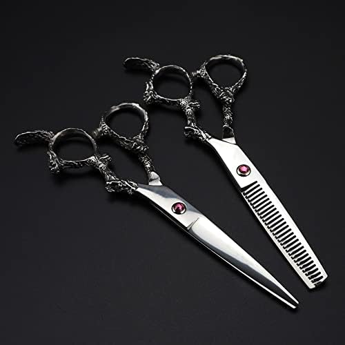 Ножици За сечење коса, 6 Инчен Професионалец Јапонија 440с Челик Сребрен Змеј Рачка За Коса Ножици За Сечење Берберски Алатки Ножици За Разредување