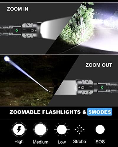 Flashlights Flashlys High Lumens, Super Bright Flanglight 100000 лумени, моќни тактички светилки, 5 режими, зумирање, IPX5 водоотпорен,