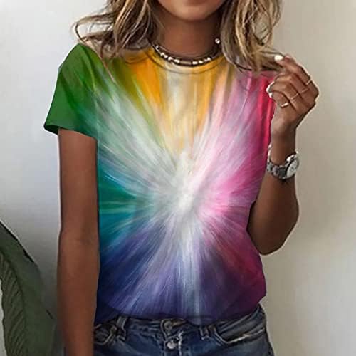 Летна есен врвна маица за тинејџери 2023 година со кратки ракави памук екипаж на вратот на вратот графички цветни бранчиња маичка ZV