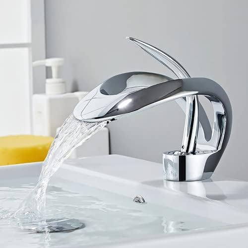 Loverima Elegant водопад единечна рачка 1-дупка бања сад за мијалник, цврст месинг за суета за мијалник, хром