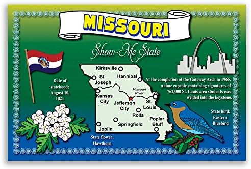 Порака за разгледници на државни мапи во Мисури од 20 идентични разгледници. Поштенски картички со М -мапа и државни симболи. Направено