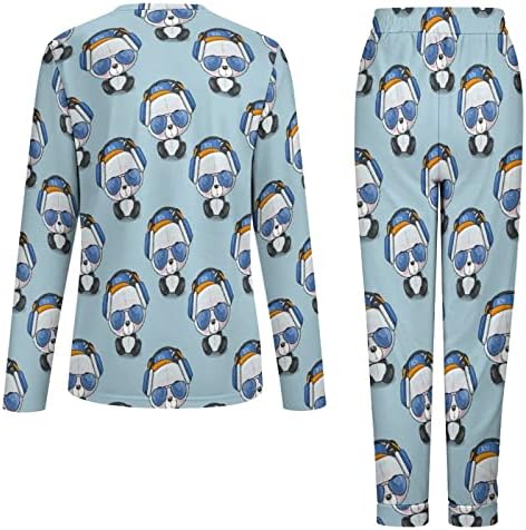 Симпатична Панда Со Очила За Сонце Женска Пижама Поставува Дводелна Дневна Облека За Спиење Со Долги Ракави Со Џебови