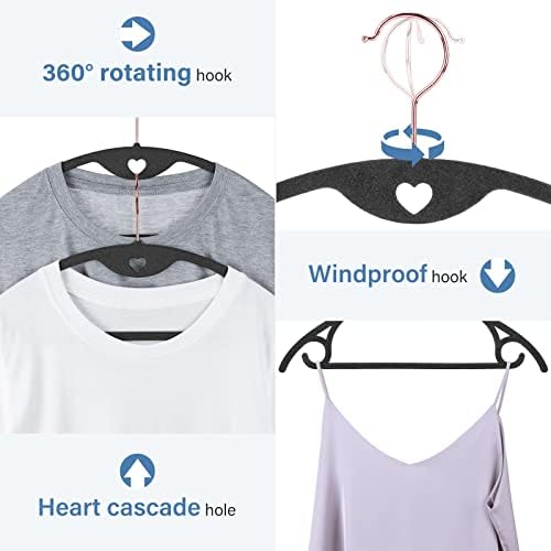 Иоке кадифена облека закачалки, 50-пакувања без испакнатини на рамената, закачалки Ултра тенок простор заштеда на 360 степени вртење на тешка