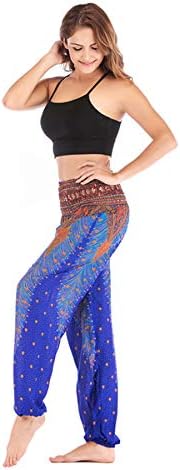 Angенскивел женски високи половини јога панталони тајландски хареми лабави панталони фестивал хипи смоки панталони панталони панталони