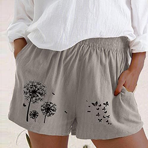 Женски момчиња летни модни лабави панталони еластични шорцеви за половината, женски постелнина памучни панталони памучни панталони