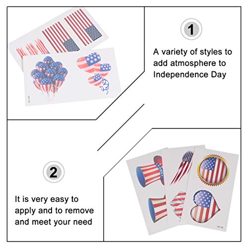 Toyvian 20 парчиња привремени налепници за тетоважи на Американско национално знаме Ден на независност на црвена бела и сина партија