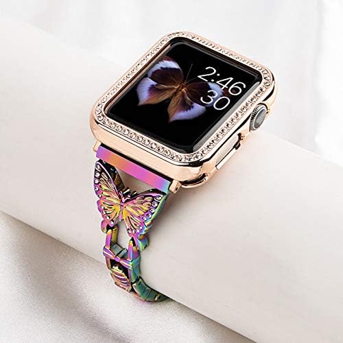 Здраво-Јохере Компатибилен со Apple Watch Band 38mm 40mm 41mm, Лесен За Жени, Сјаен Дијамант На Пеперутка, Елегантен Стилски Накит Метален Ремен за Iwatch Серија SE 8 7 6 5 4 3