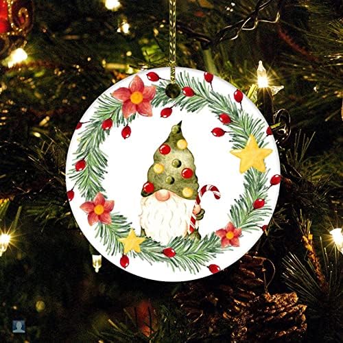 GNOME божиќен венец украс за дрво 2022 ботанички венец двострана кружна керамичка Божиќна украс сувенир подарок