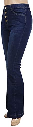 Женски bellвонче на дното фармерки јуниори ретро широко високи половини тенок фит -истегнат панталони панталони од панталони со широки