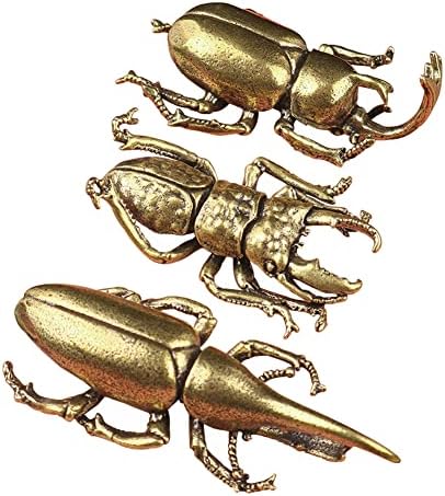 BrandName Wwxuanke 3pcs/Постави цврста бакарна симулација на бубачки украси месинг бик инсект минијатурни фигурини долги рогови