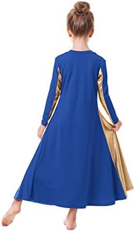 Owlfay металик злато пофалби танц фустан за девојки Девојки со долг ракав блок во боја литургиско лирско обожавање на танцување облека за