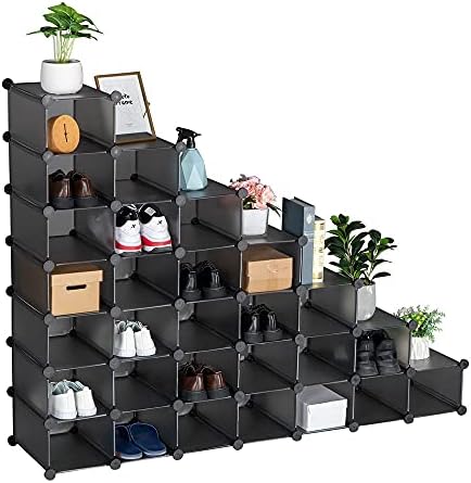 Meisitu 7-двостепена решетка за чевли, заштеда на простор 28-пар пластични единици за чевли, организатор за складирање на кабинети,
