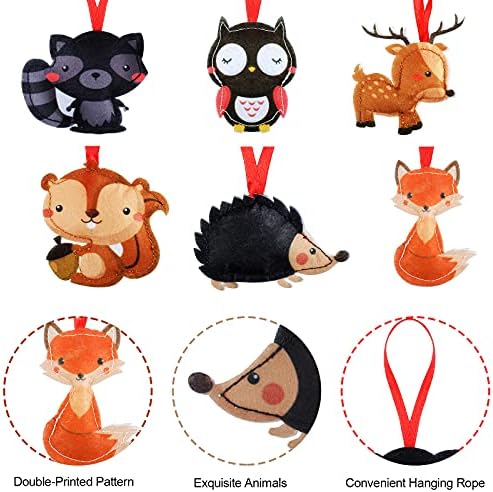 12 парчиња Божиќни шумски украси за животни од шума животно што се чувствува како виси украси новогодишни украси за животни за Божиќна забава на отворено затворено
