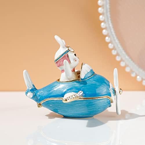 Owlcatcok рачно насликана зајачка фигура емајл шарки за накит кутии за кутии со авионски кутии за кутии за кутии за емајли со рачно насликани