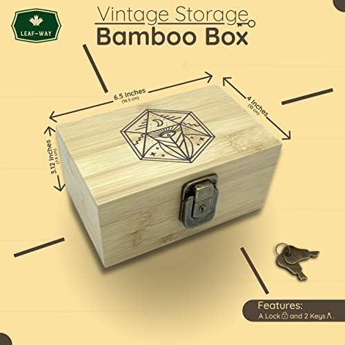 Гроздобер заклучен декоративен бамбус кутија за складирање со капак - мала дрвена меморија за меморија за мембрана совршена за подарок | Складирање