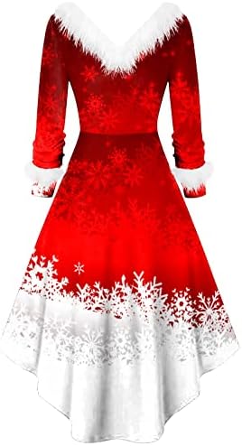 НОКМОПО Завиткајте Здолништа За Женска Женска Мода Божиќен Кадифен В-Врат Со Долги Ракави Неправилни Фустани Фустан Со Долги Ракави