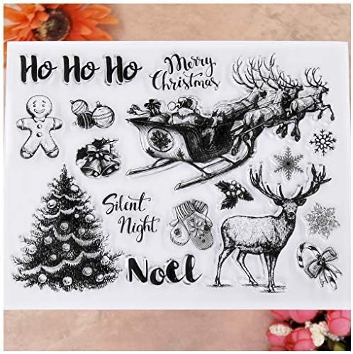 Kwellam Merry Christmas Shanta Deer Sled Tree Snowfleake Bell Noel Clear Mampres за правење картички за декорација и DIY белешка