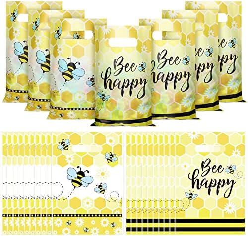 100 Парчиња Торби За Подароци За Пчелни Забави Жолта Медоносна Пчела Третирајте Кеси Со Рачки Мед Бумбар Пчела Шема Добри Кеси