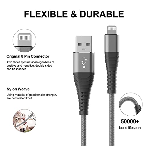 Кабел Haydyson 3pack 6ft iPhone Chable, Apple MFI овластен кабел за молња со голема брзина USB Coder компатибилен со iPhone 13/12/Max/11Pro/11/xs/max/xr/x/8/8p/7 и повеќе и повеќе