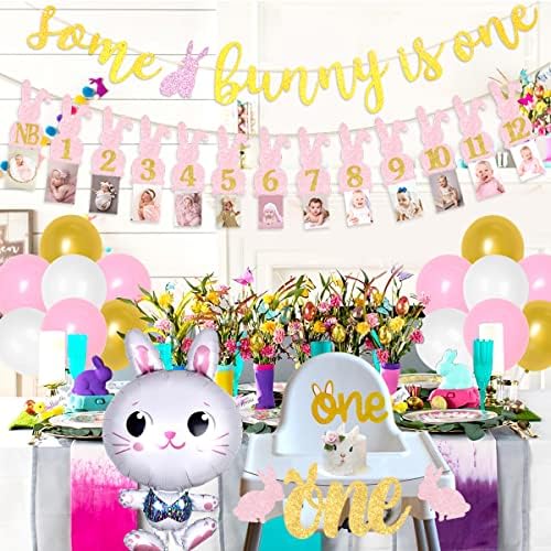 Неколку зајаче е еден роденденски украси - некои зајаче е еден банер за балони, банер за фотографии, банер со високи столчиња,