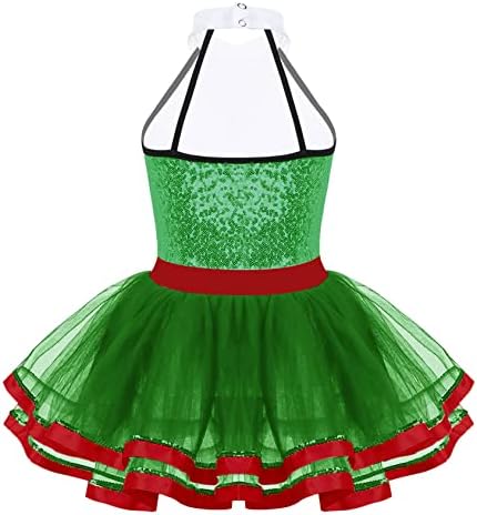 Деца девојки Даенруи Девојки Сјајни Sequine Sequins Halter Dance Fasure Ballet Leotard Tutu Skirt Jazz Latin Modern Dance Costume