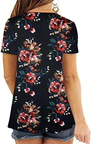 HGCCGDU против маички за вратот за жени кратки ракави летни туники врвови облечени обични блузи цветни принт лабава бохо Хавајска