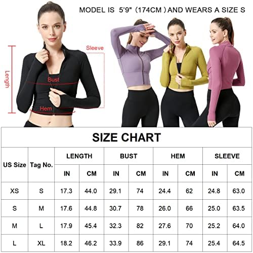 Seaur Full ZIP тренингот јакна за жени со долг ракав тенок вклопување спортски култури врвни активни облеки