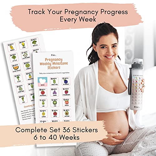 Mewl бременост за бременост за шише со шише со слама - Неделни налепници за пресвртница за бременост и мотивационо шише со вода со