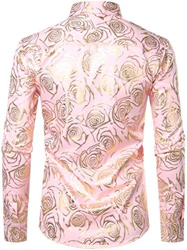 Ноќен клуб Зероја, розово злато сјајно цветно печатено тенок фит -копче за фустани за забава за забава