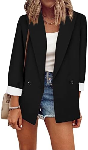 Женски обичен основен обичен блејзер моден моден отворен предниот дел од долги ракави лапел јака канцеларија за канцеларија јакна од палто