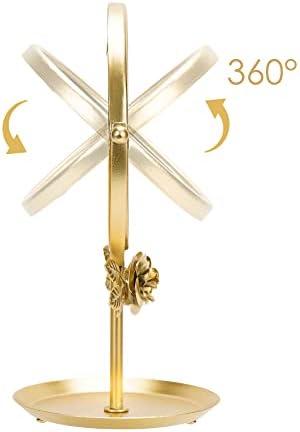 Софи Дизајн гроздобер тркалезна златна шминка огледало железо 3Д цвет декор ротирачки со послужавник за накит, мал предмет за влезна