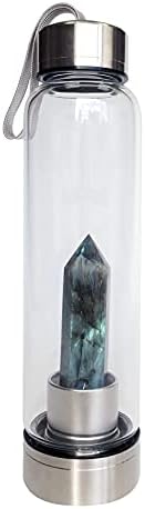 Општо шише со вода нанесена во кристал - Лабродорит - шише со кристална вода, стаклено шише со стаклена вода нанесена од скапоцен камен, различни опции за кристали з?