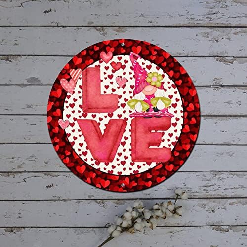 Круг Метал Денот На Венецот Знаци Љубов Црвено Срце Симпатична Гном Калај Знак Ангажман Ѕид Уметност Рустикален Метал Венец Знак За Фарма Трем