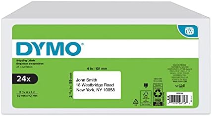 Dymo автентична етикета за етикети за испорака за етикети за етикети, бели, 2-5/16 '' x 4 '', 24 ролни од 300
