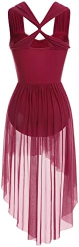 Афавом Секвен цвет лирски танц фустан за жени вкрстени ленти леотард високо ниско проточна мрежа здолниште современ танцов костум