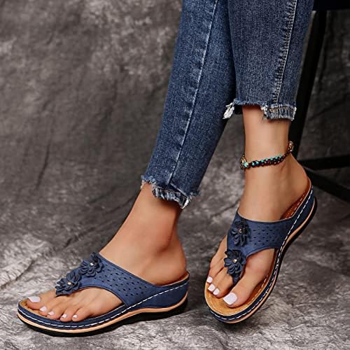 Guangyuan Thong Sandals Women Women Beach Vintage Causal Beach Sandals Отворени чевли за пети со удобна перница без влезни влечки