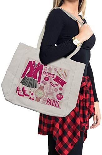 Модна торба за купување на модата, модна тема во Париз со облеки фустани гледајте чанта парфем парисиен обележје, еколошка торба