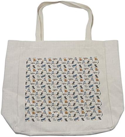 Торба за купување на цртани филмови Ambesonne, повторувајќи ја шемата со скициски мачиња, еколошка торба за еднократна употреба за плажа на