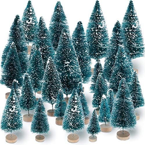 Сумира 45 Парчиња Мини Сисал Снег Мраз Дрвја Мини Бор Со Дрво База Шише Четка Дрвја Пластични Зимски Снег Орнаменти Маса Дрвја За Божиќ