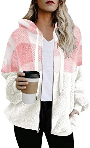 Fragarn плус големина Зимски палта за жени, женски мода во боја блокирајќи ја искажаната качулка зашиени со долги ракави, кадифен џемпер